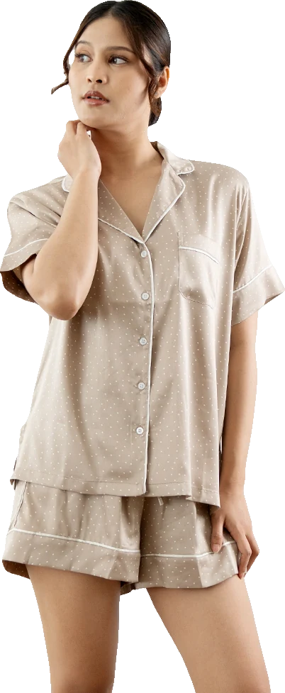 One Set Piyama Lengan Pendek Wanita Satin Short Pajama Set