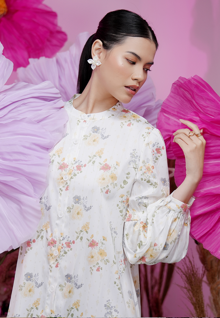 Hardware Clothing Dress Wanita Tunik Lebaran Hardware Tunic Shirt Long Sleeve Flower Print