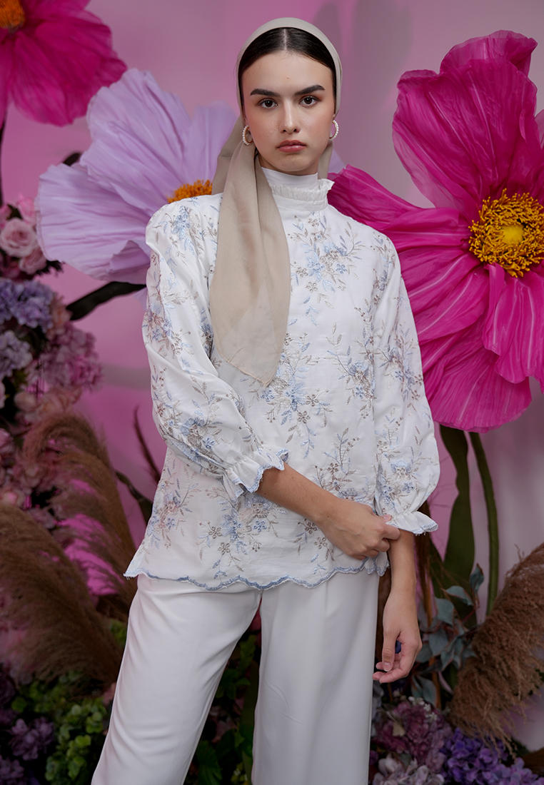 Hardware Clothing Atasan Blouse Wanita Hardware Blouse Embroidery Flower Long Sleeve