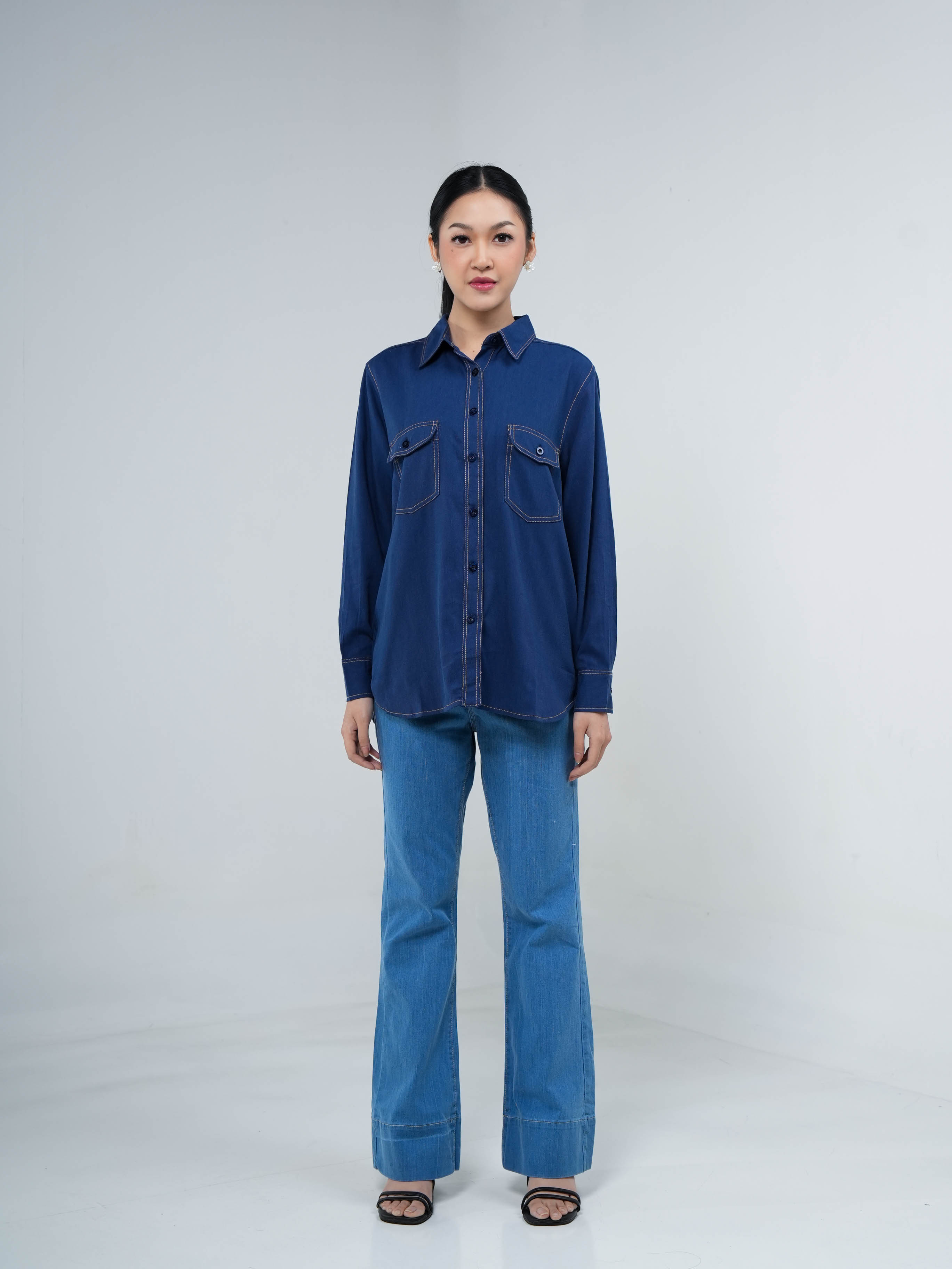 Hardware Clothing Atasan Wanita Shirt Long Sleeve Loose Double Pocket