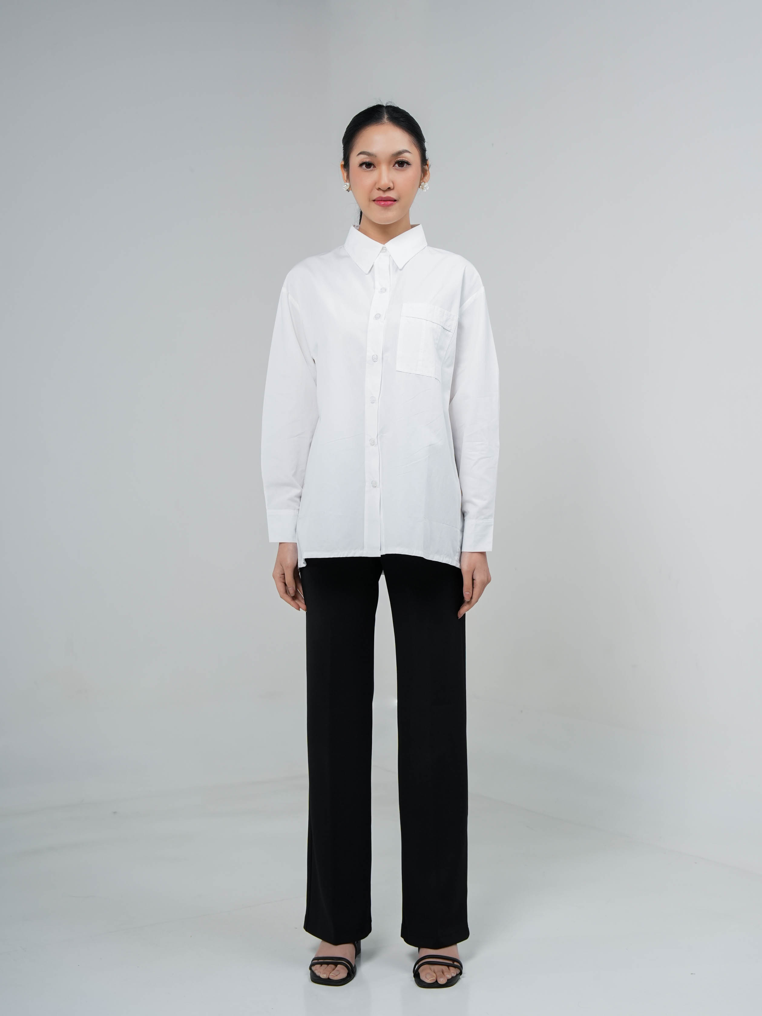 Hardware Clothing Atasan Kemeja Wanita Lengan Panjang TOP SHIRT PLEATS DETAIL BLACK
