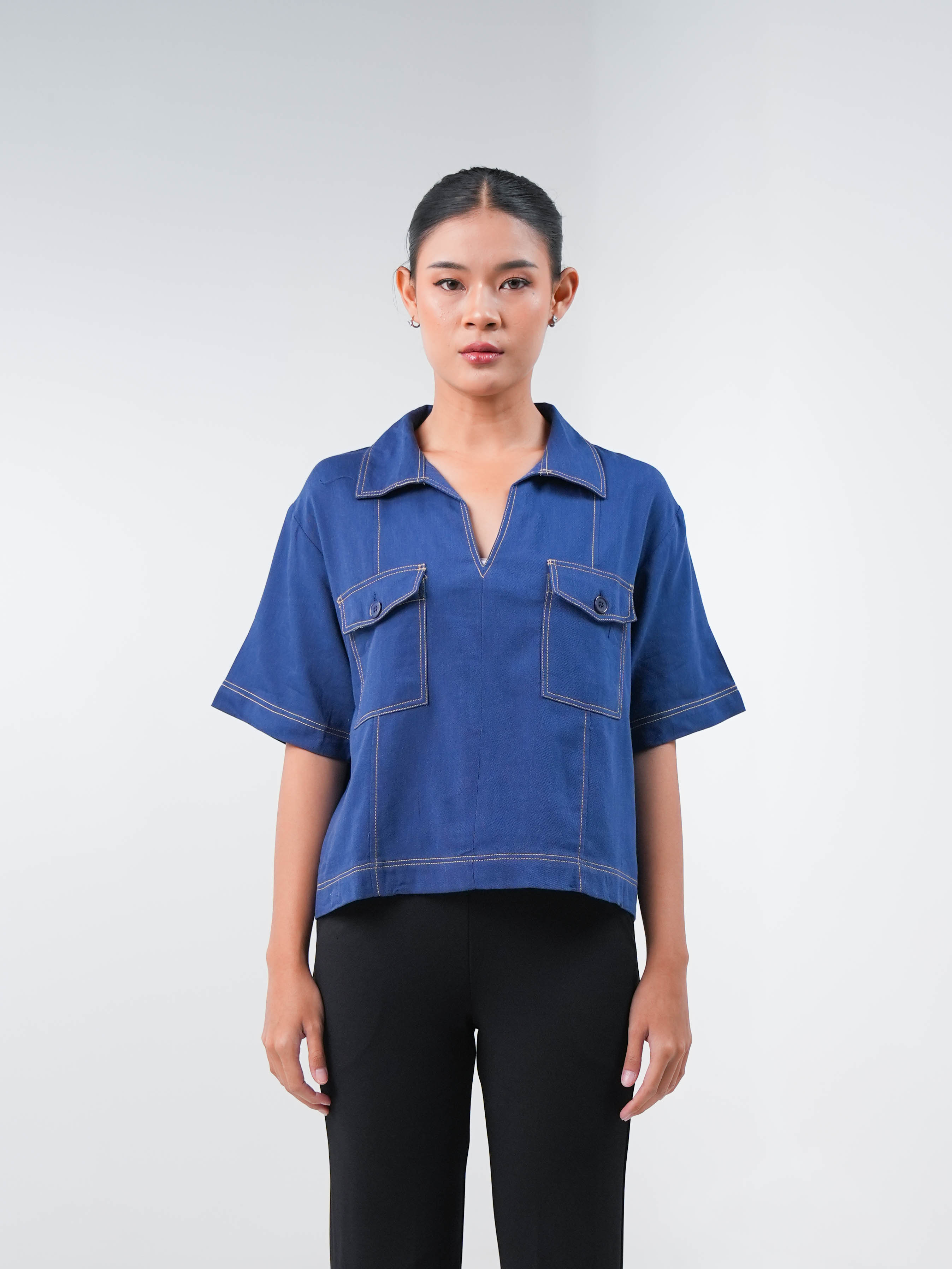 Hardware Clothing Atasan Blouse Tangan Pendek Wanita Top Blouse Short Sleeve V-Neck