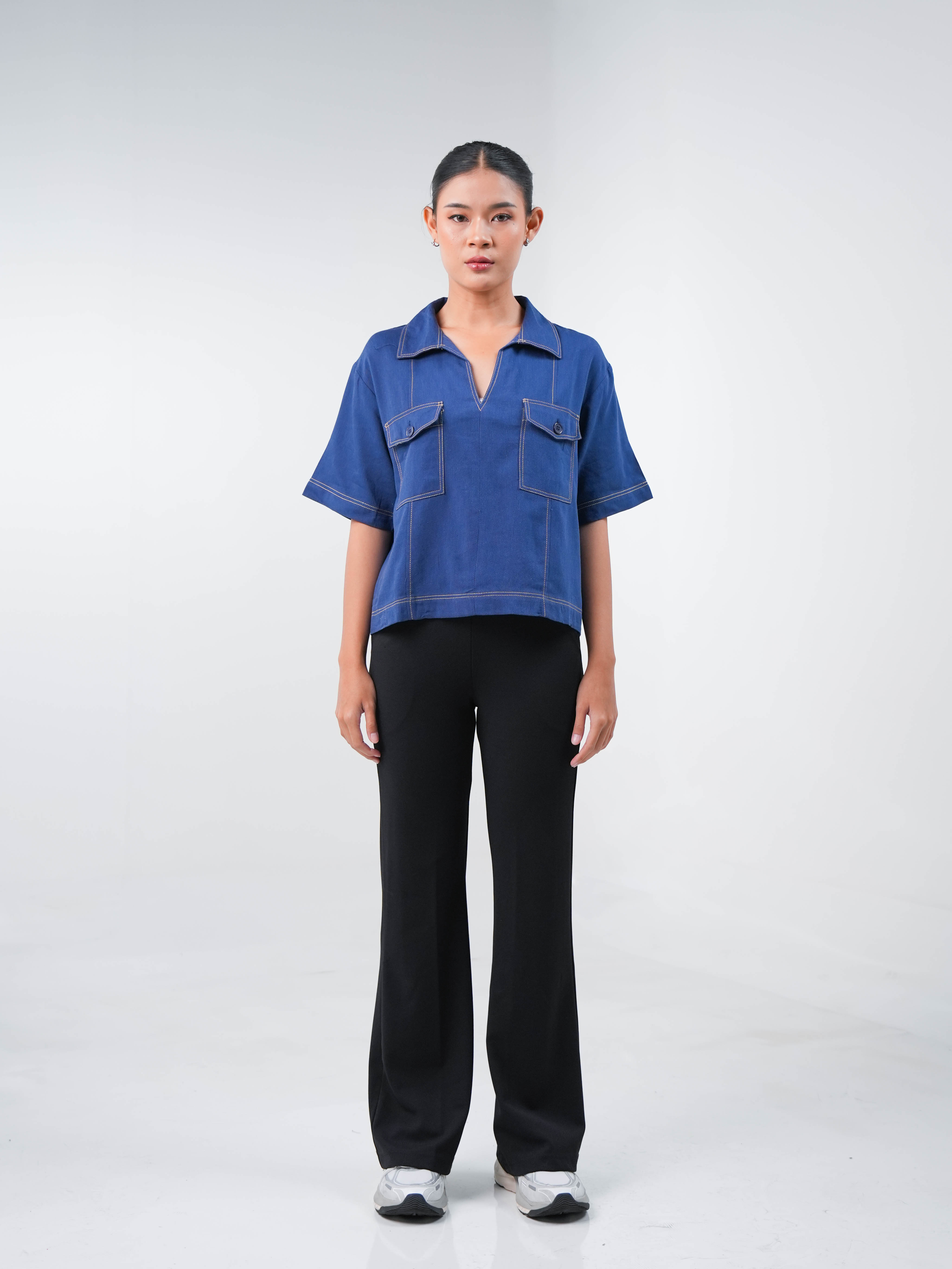 Hardware Clothing Atasan Blouse Tangan Pendek Wanita Top Blouse Short Sleeve V-Neck