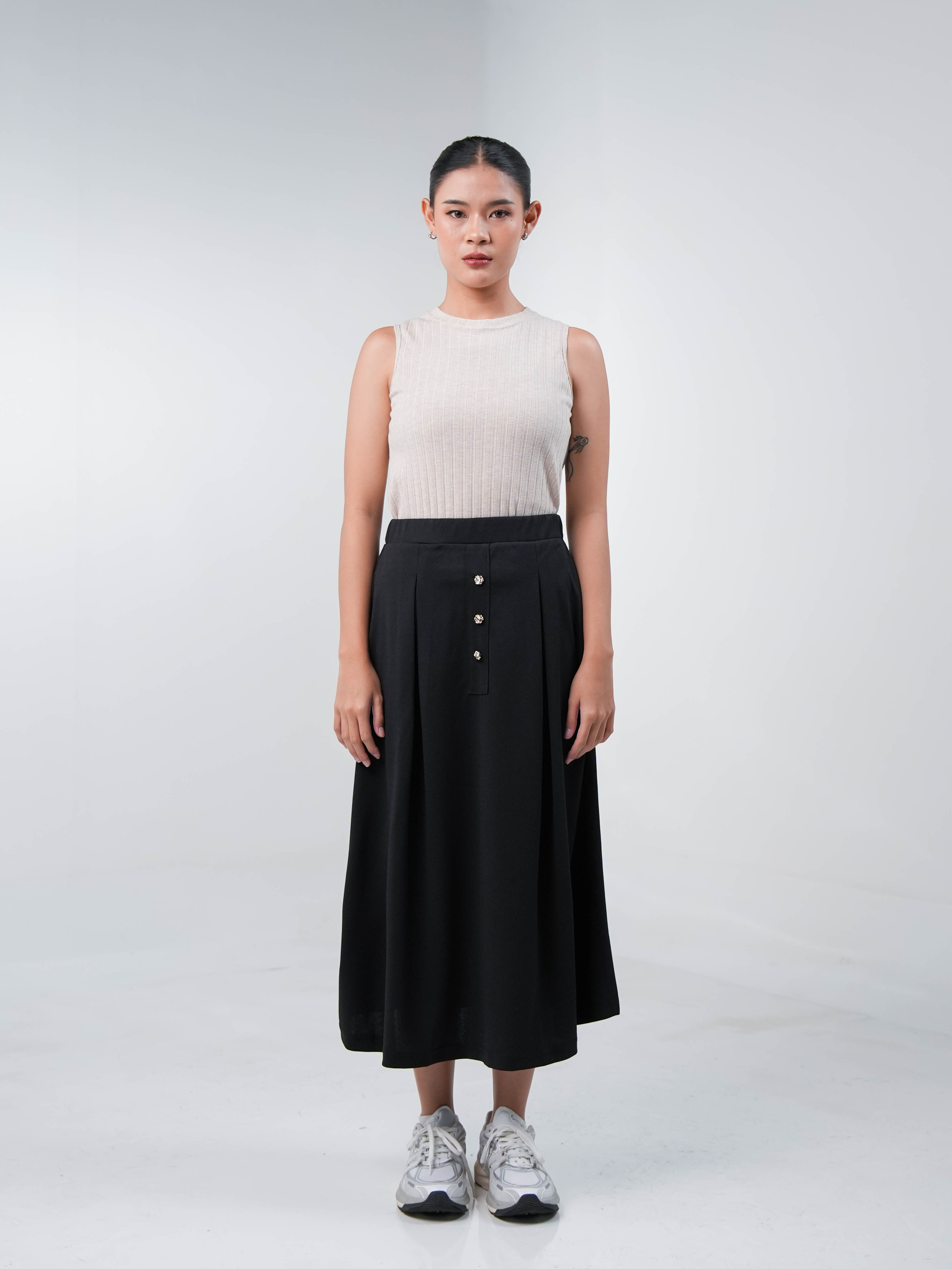 Hardware Clothing Rok Panjang WanitaFront Button A-Line Midi Skirt