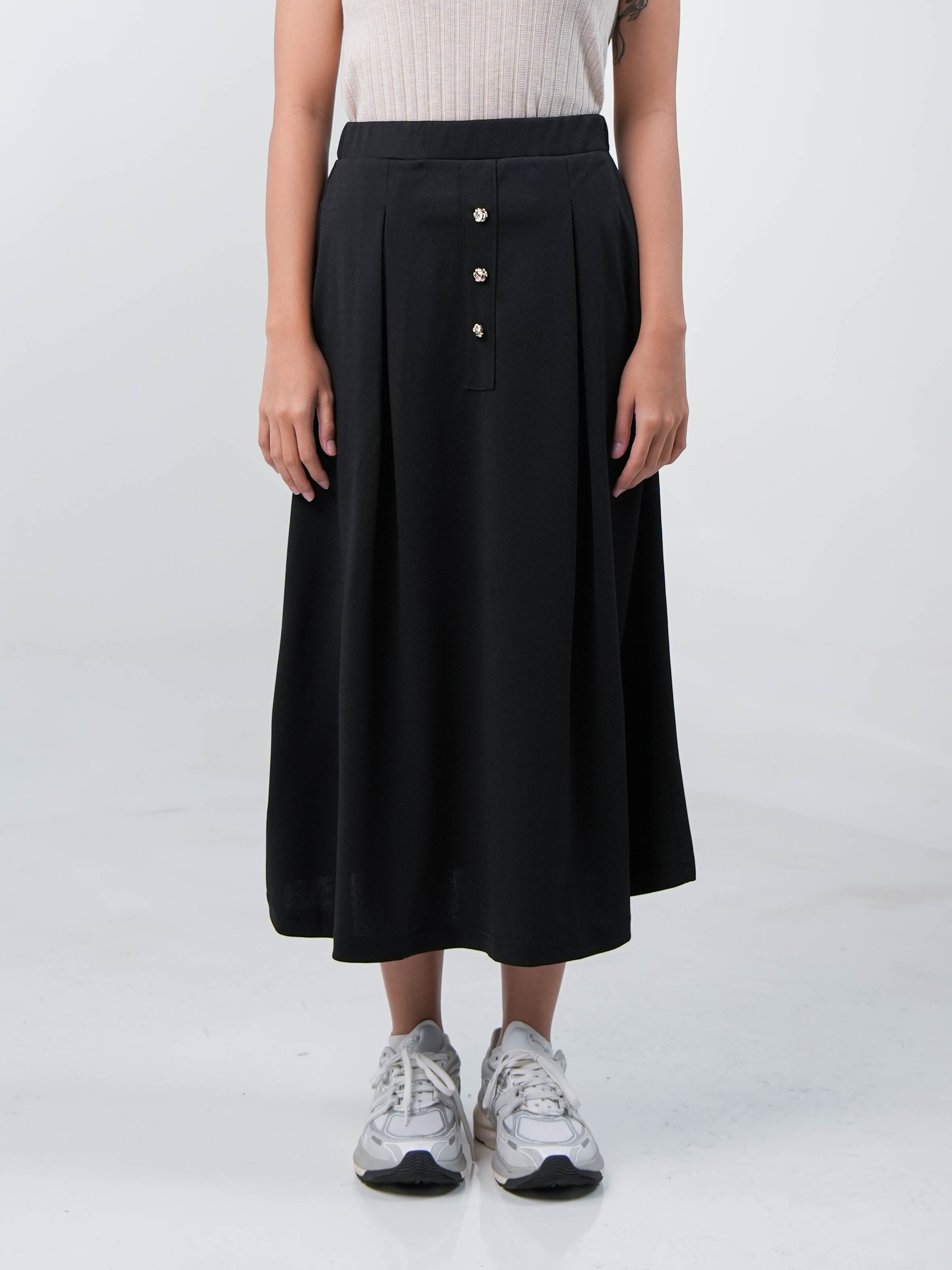 Hardware Clothing Rok Panjang WanitaFront Button A-Line Midi Skirt