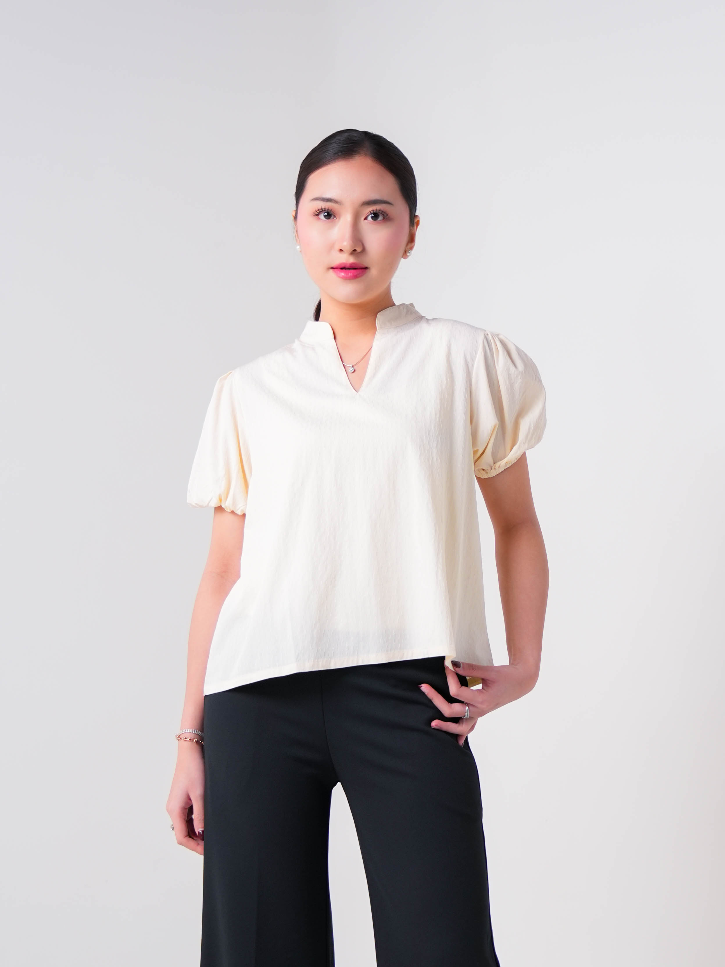 Hardware Clothing Atasan Blouse Tangan Pendek Wanita Blouse Puff Sleeve