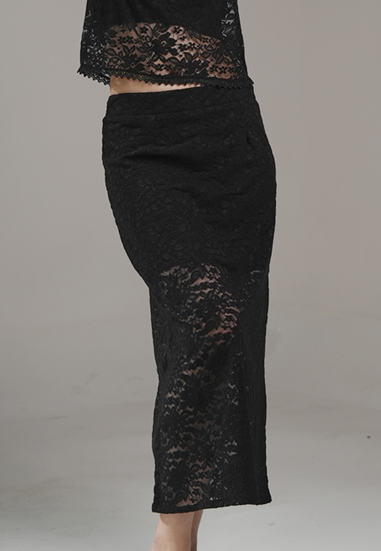 Hardware Clothing Bawahan Rok 7/8 Wanita Midi Skirt Lace Brocade