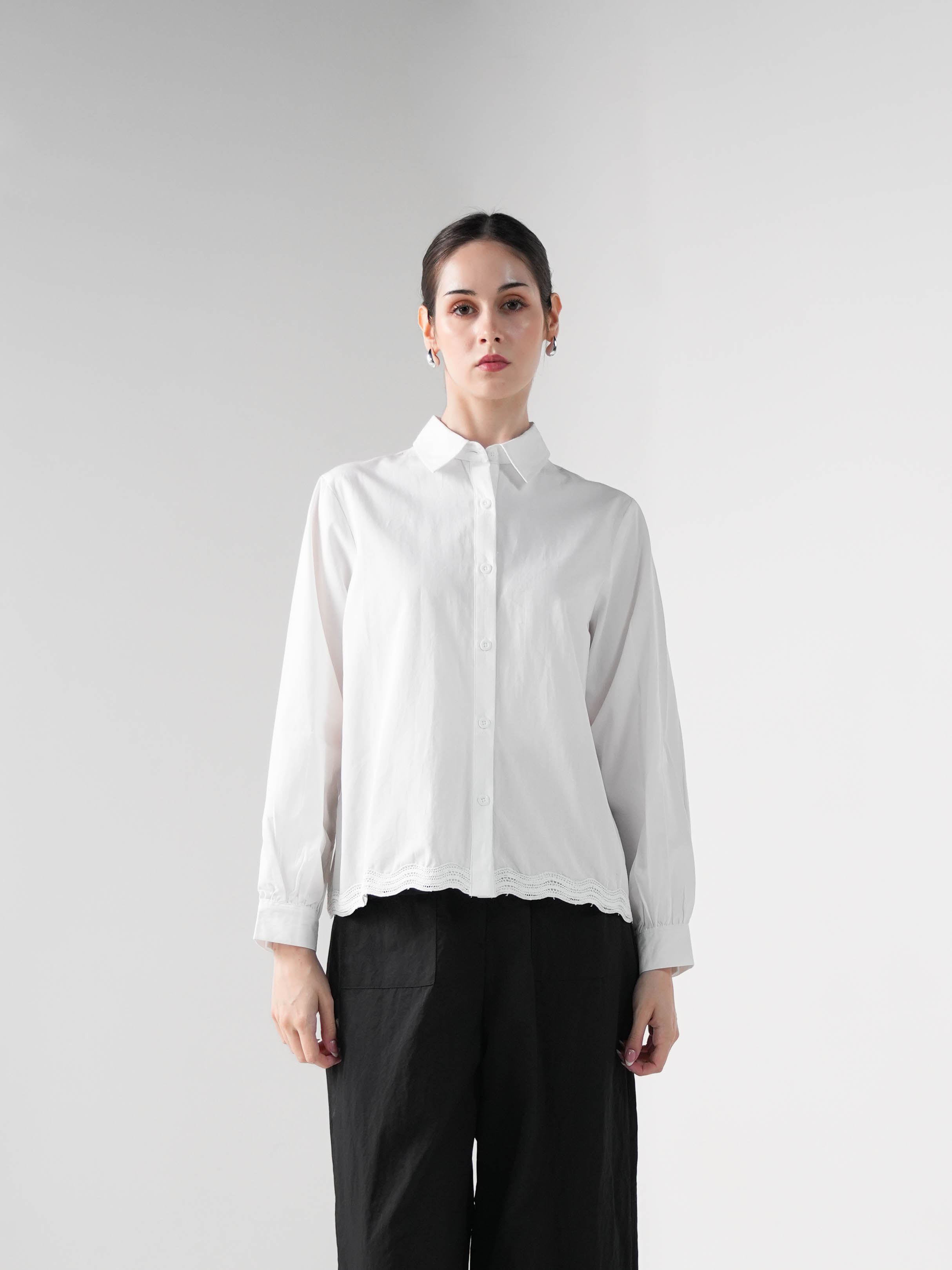 Hardware Clothing Atasan Kemeja Lengan Panjang Wanita Top Shirt Long Sleeve Wave Detail